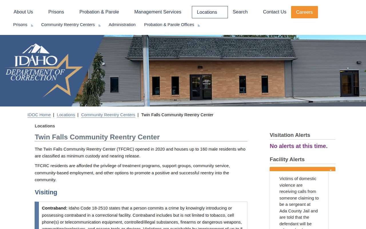 Idaho Department of Correction Twin Falls Community Reentry Center page