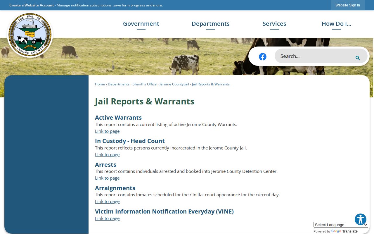 Jerome County current jail reports without a release list
