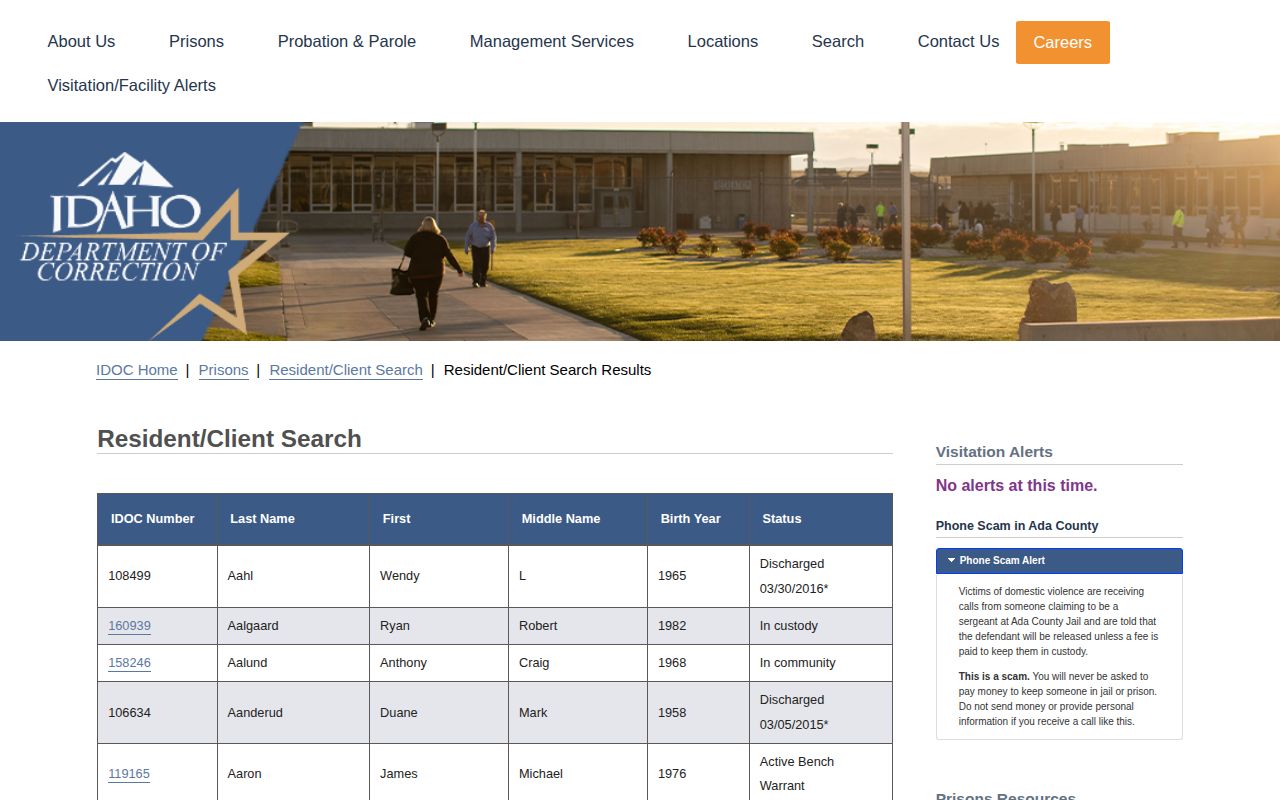 Jerome County released inmates IDOC status results