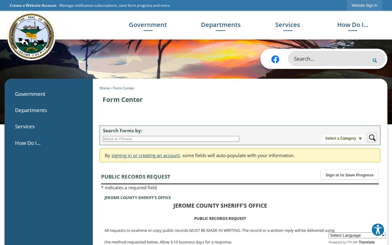 Jerome County three-day release record request form