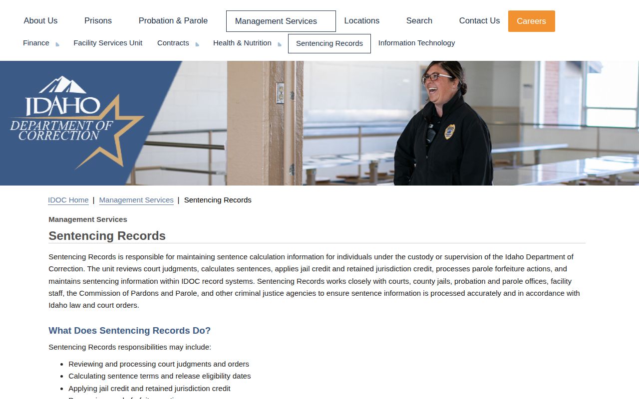 IDOC Sentencing Records page for Idaho release calculations