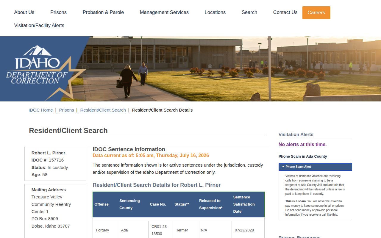 IDOC record showing parole eligibility hearing and satisfaction date fields
