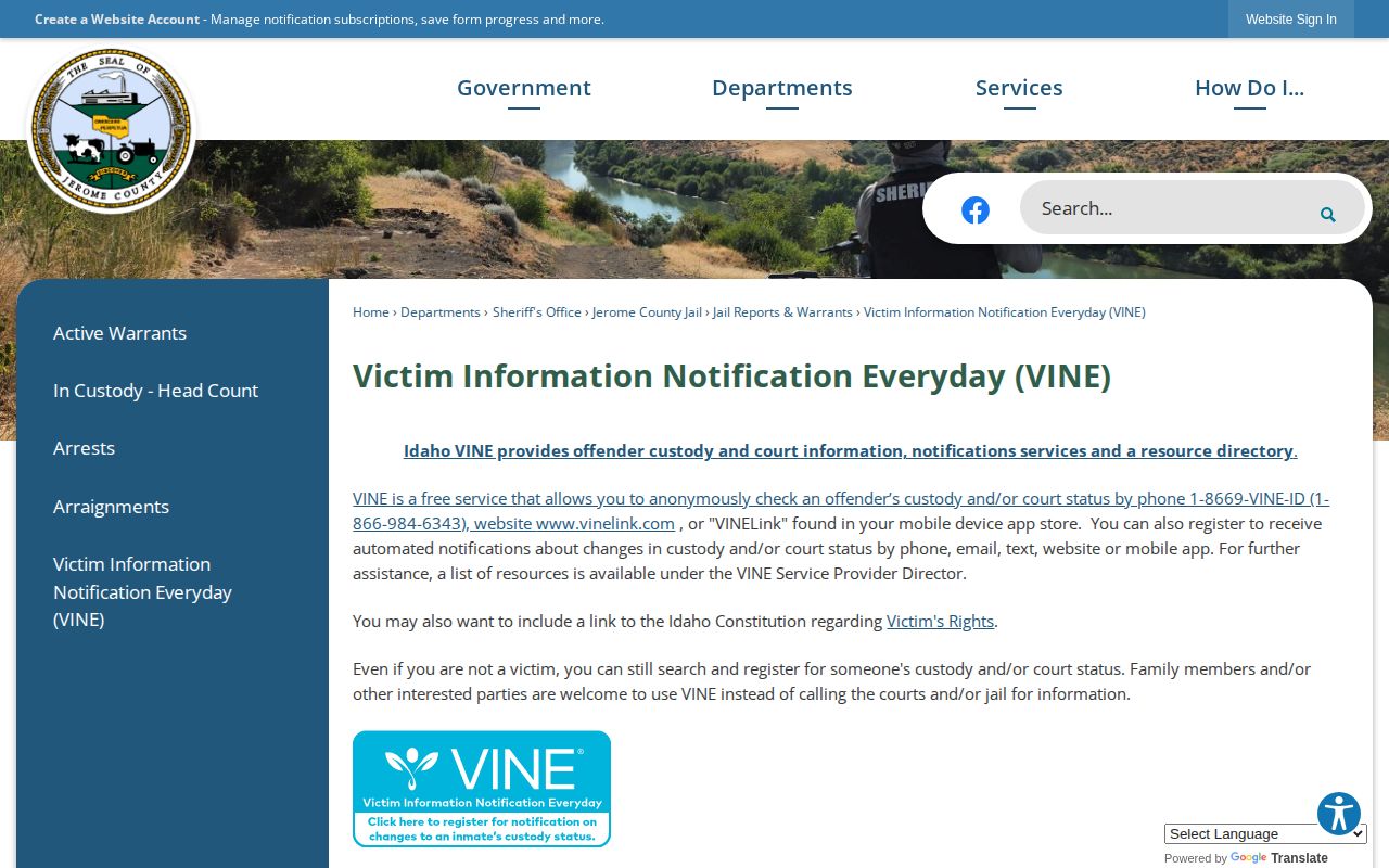 Jerome County VINE release notification instructions